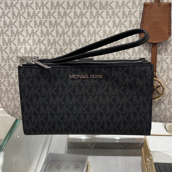 Michael Kors Jet Set Travel Large Double-Zip Wristlet-Wallet-PhoneHolder Black - Picture 3 of 16